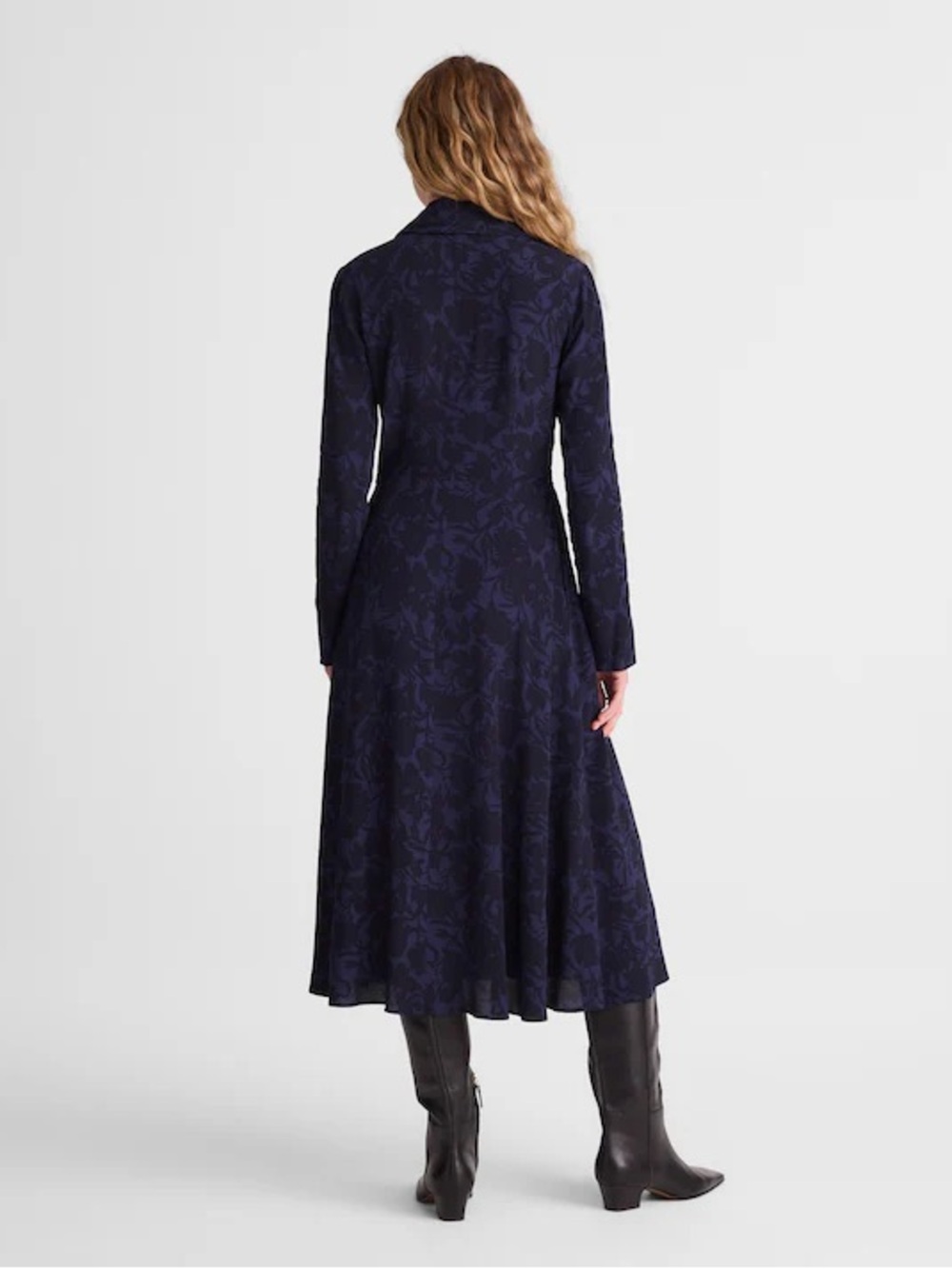 Madewell Smocked Midi Long Sleeve Shirtdress Alexis Dark Floral Navy sz 6 - Picture 3 of 13